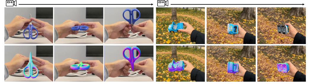 Dynhor+ reconstruction results for dynamically hand-held objects
